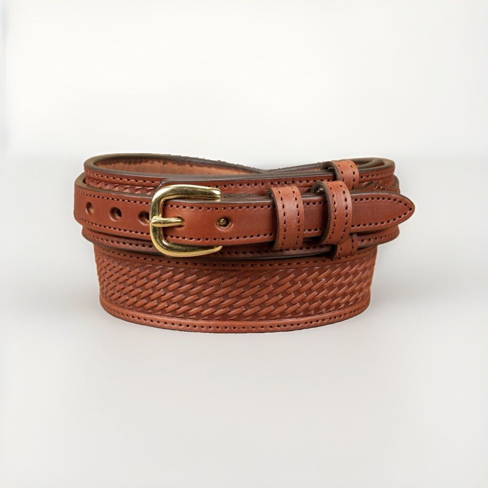 Amish Handmade Basketweave Ranger Yoder Men's Brown Solid Belt Size 46 NWOT
